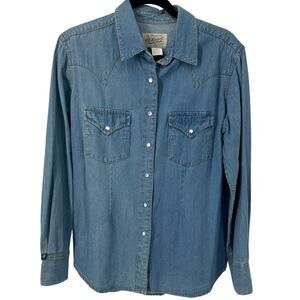 Rockmount Ranch wear denim button shirt women XL western chambray pearl snap